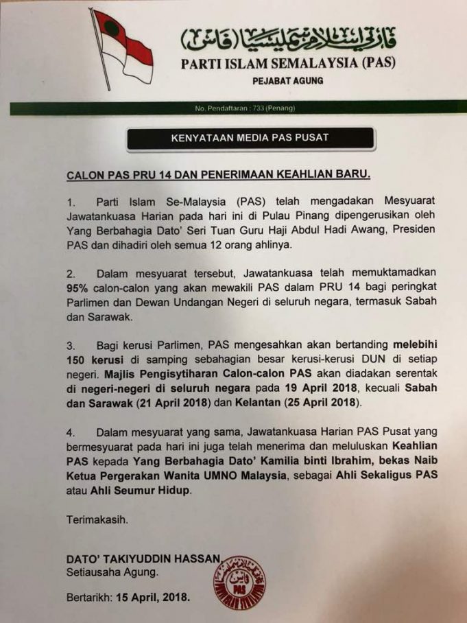 Calon PAS PRU 14 dan penerimaan keahlian baru - Berita ...