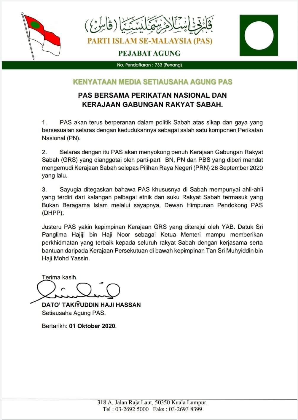 Pas Bersama Perikatan Nasional Dan Kerajaan Gabungan Rakyat Sabah Berita Parti Islam Se Malaysia Pas