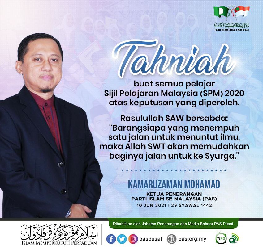 Tahniah Kepada Semua Pelajar Sijil Pelajaran Malaysia Spm 2020 Berita Parti Islam Se Malaysia Pas