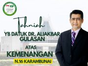 TAHNIAH KEPADA YB DATUK DR. ALI AKBAR GULASAN