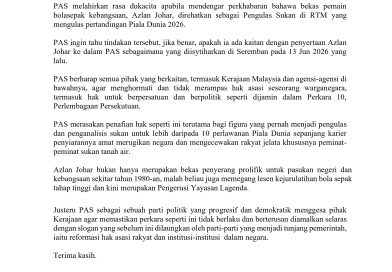 PAS PERSOAL AZLAN JOHAR DIREHATKAN SEBAGAI PENGULAS SUKAN PIALA DUNIA KERANA SERTAI PAS