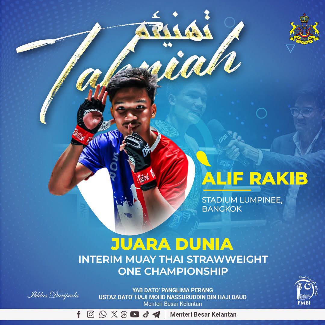 Anak Kelantan cipta sejarah, Aliff Rakib rangkul gelaran juara dunia ONE Championship