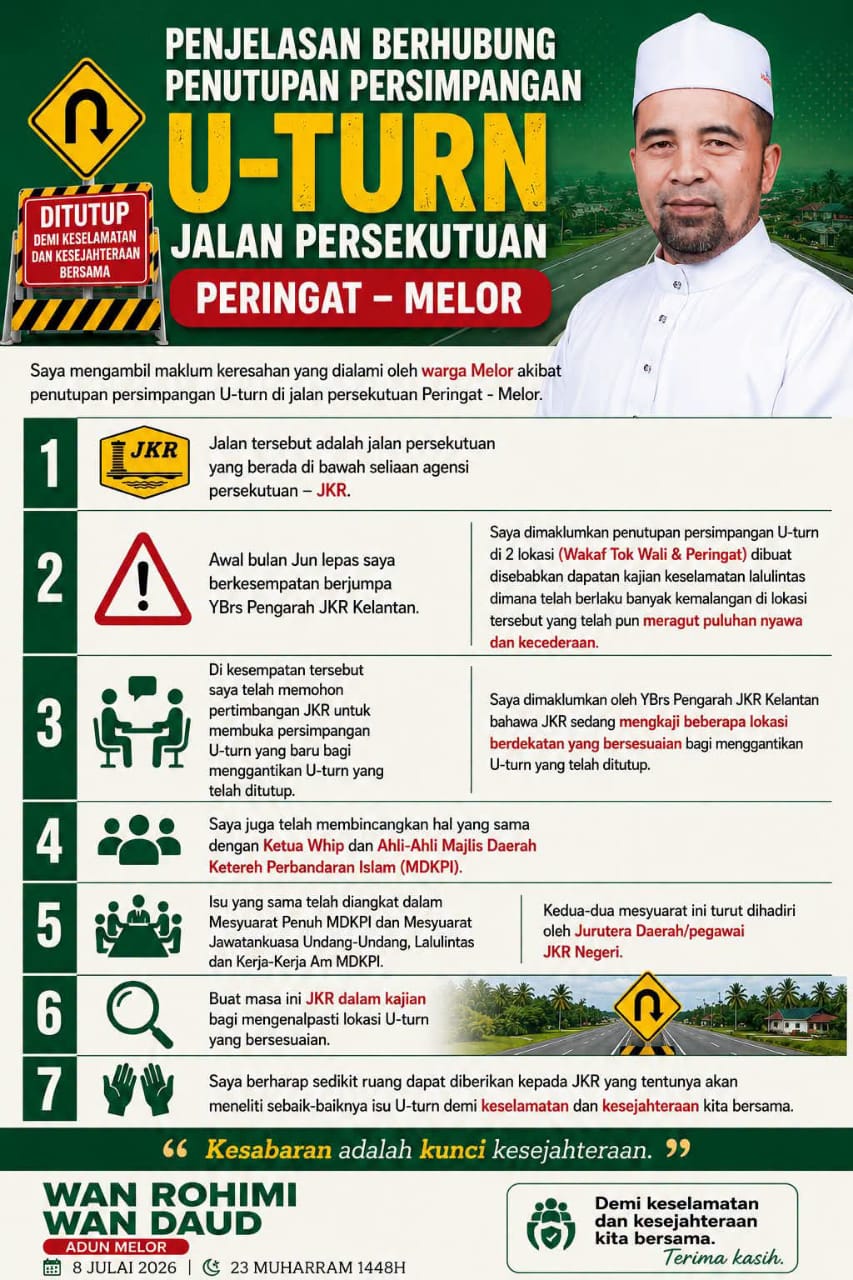 'U-turn' Melor ditutup demi keselamatan, JKR kaji lokasi baharu – YB Wan Rohimi